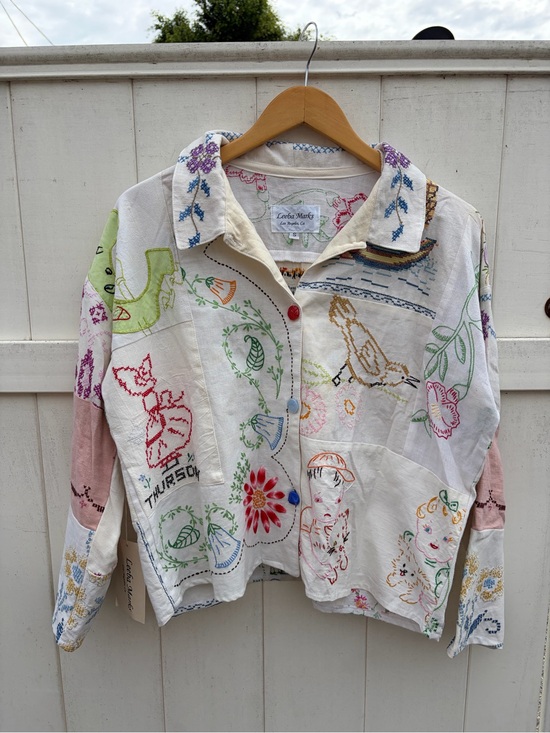 Leeba Marks Tops - NWT Leeba Marks Dead Stock Vintage Tablecloth Hand Embroidered Blouse Cottage